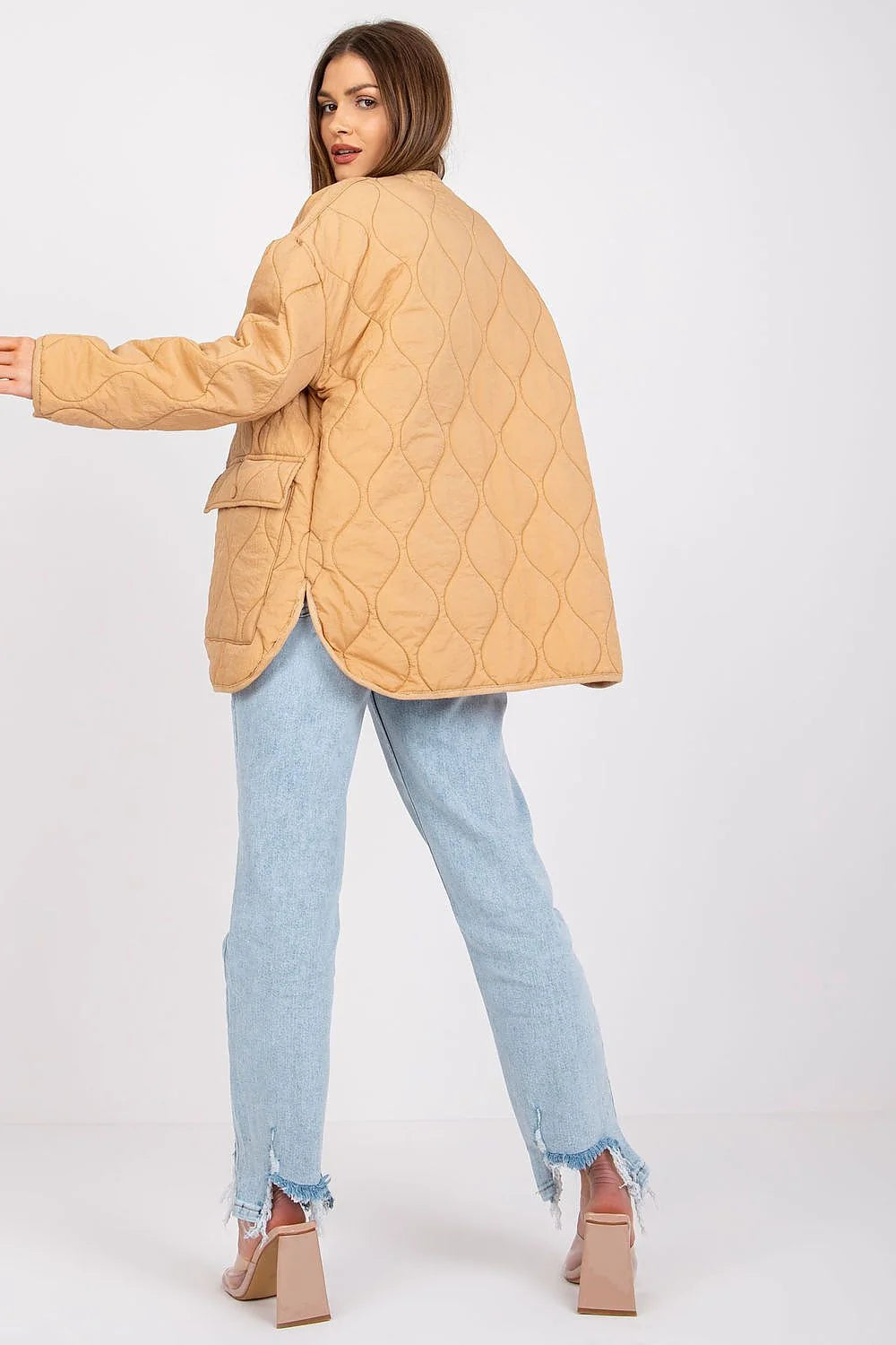 Veste matelassée pour femmes couleur rose pastel oversized manches longues fermeture à boutons-pression polyester 100 %