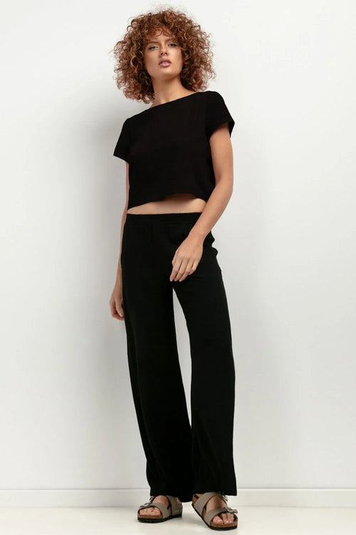 pantalon femme Tessita large fluide cheville taille haute élastique confort douceur légèreté respirant polyester viscose minimaliste intemporel polyvalent décontracté élégant