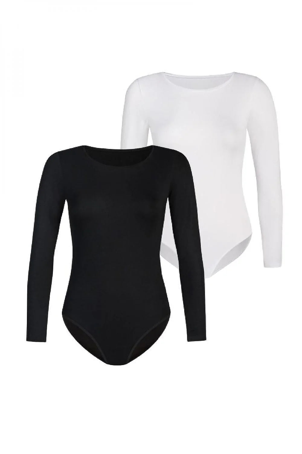Body femme design minimaliste coupe ajustée manches longues matière douce fermeture dos noir et blanc garde-robe intemporelle