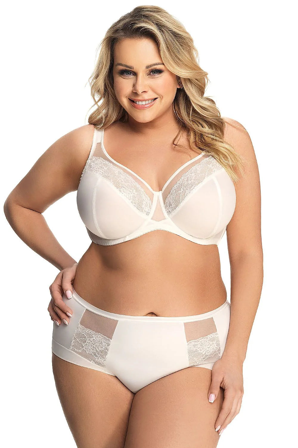 Soutien-gorge et culotte taille haute Gorsenia microfibre dentelle beige élégant intemporel confort soutien femme