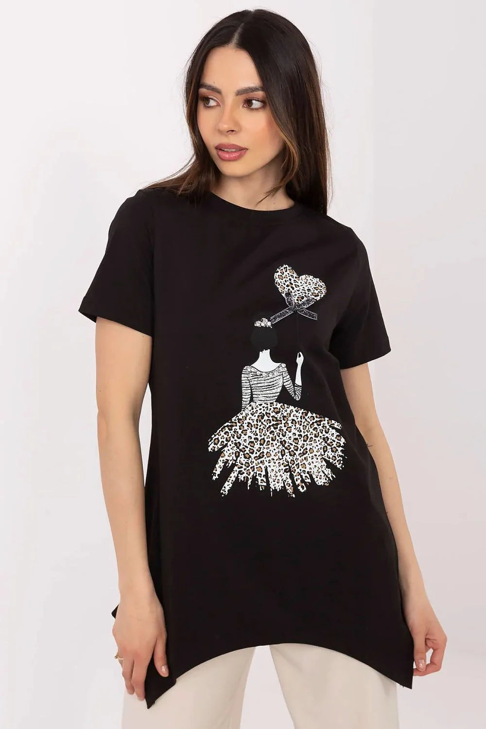 T-shirt femme design artistique moderne imprimé animal coton noir confort