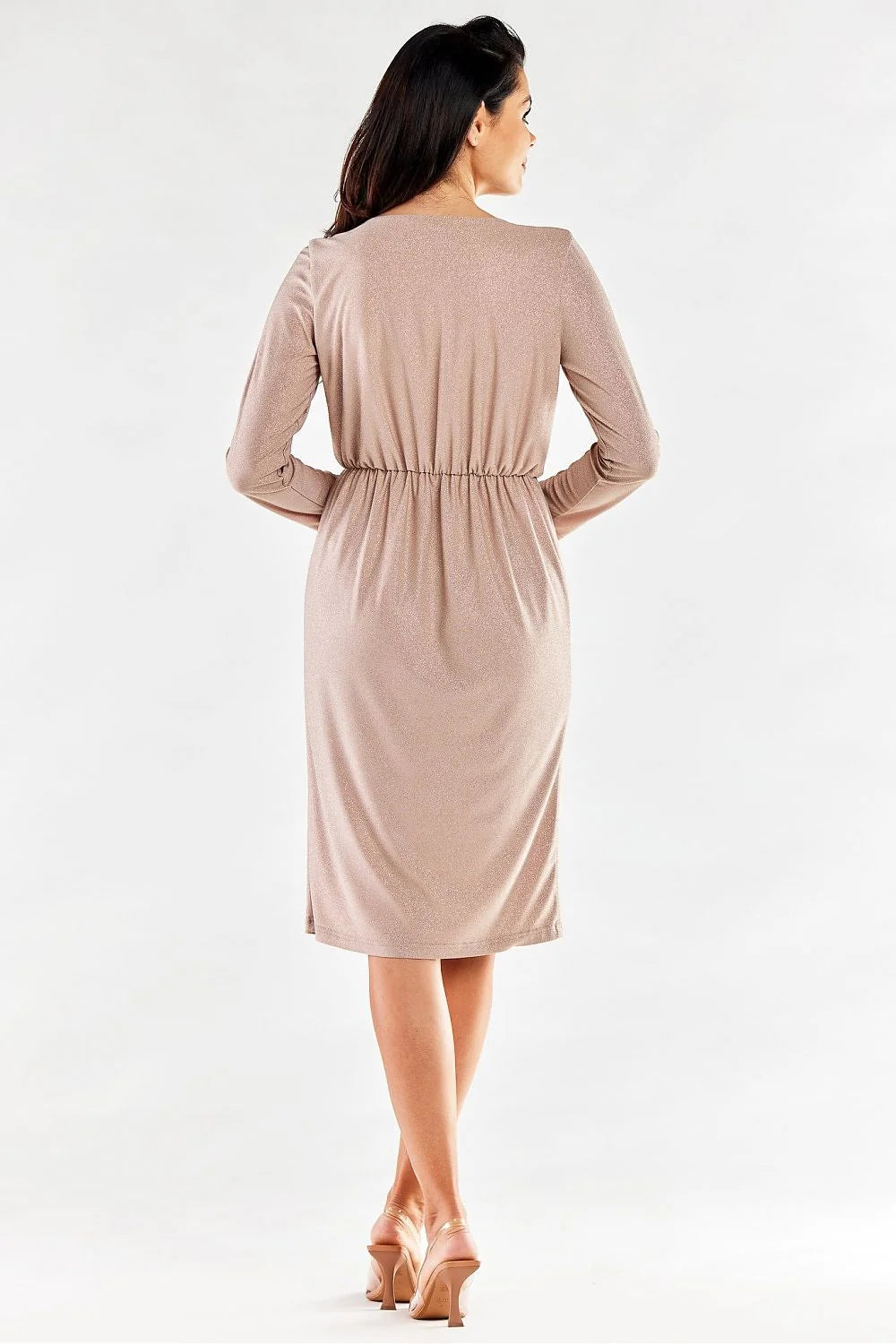 Robe de soirée élégante longue manches longues encolure V croisée taille ajustable tissu métallisé rouge vif femme