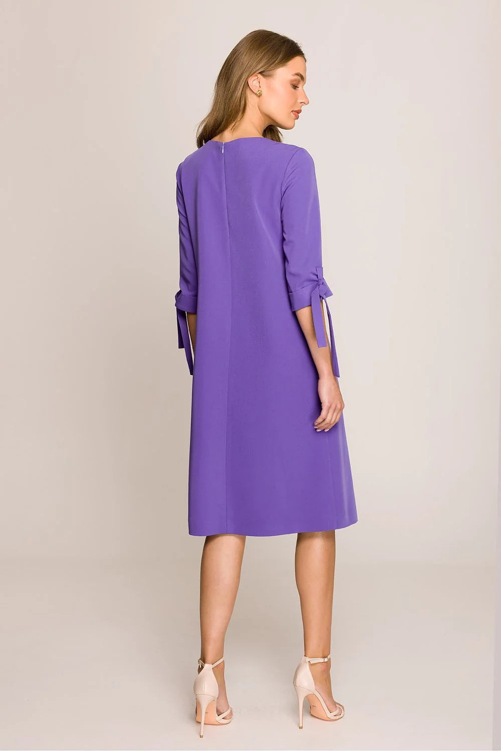 Robe de jour Stylove violet A-line chic épuré polyester-viscose manches 3/4 nœud col rond daily semi-formel travail