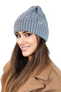 Bonnet pour femme en tricot côtelé gris clair, style décontracté, en laine acrylique douce et chaude, idéal pour l'hiver, look moderne et chic