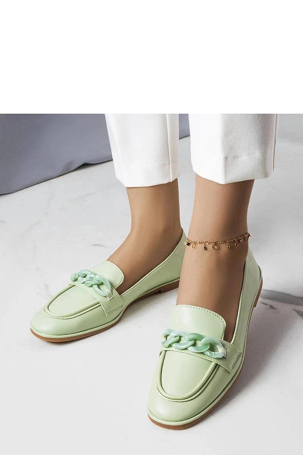 Moccasins Solea femme élégance confort cuir écologique chaîne chaussures printemps été vert pastel style moderne