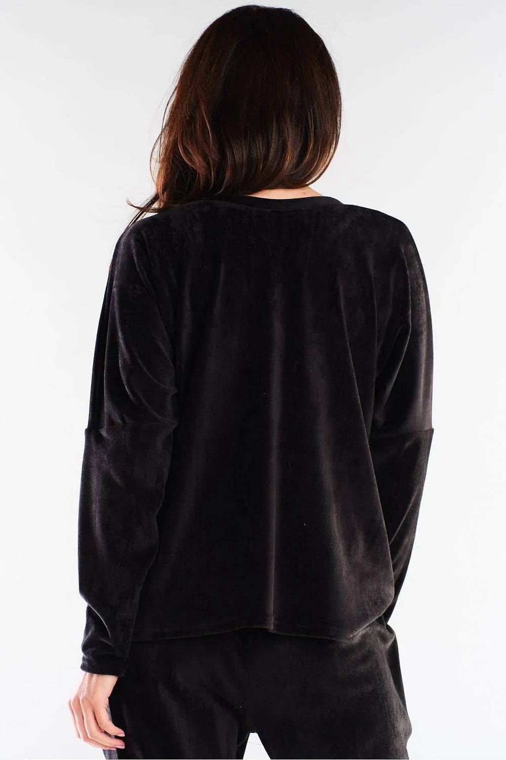 Sweatshirt femme en velours rose vif col V confortable manches longues style décontracté moderne