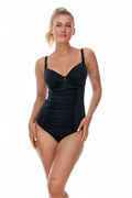 Maillot de bain une pièce noir élégant dos ouvert détail décoratif nylon élasthanne soutien-gorge intégré bretelles ajustables plage piscine femme