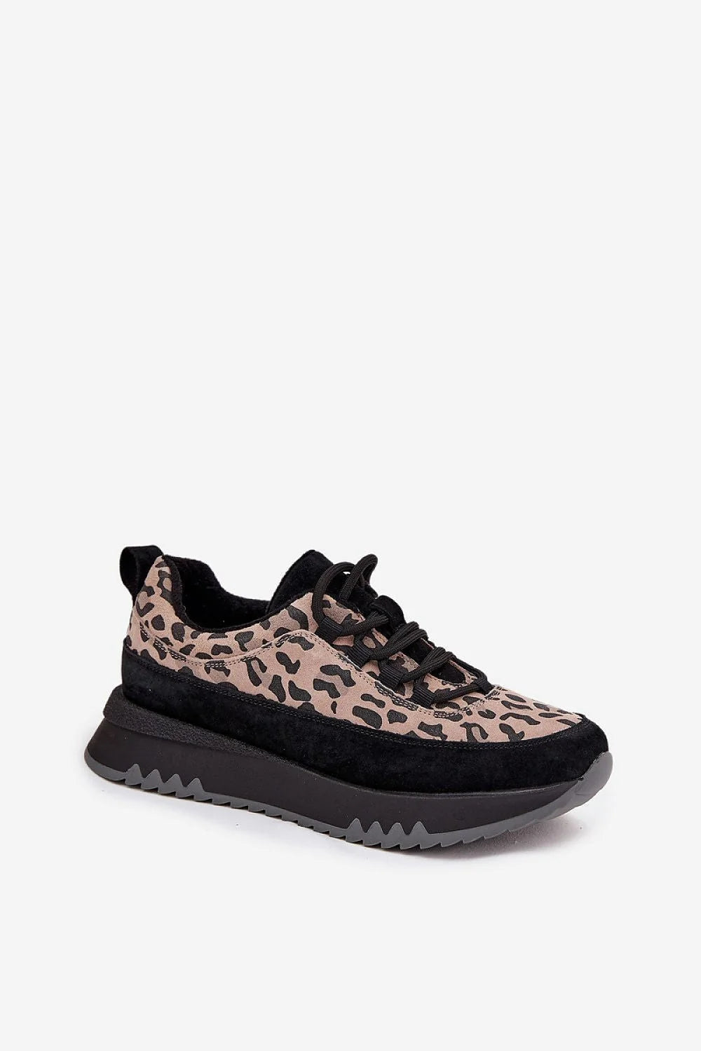 Vinceza baskets femme suède cuir léopard beige noir plateforme 3cm semelle crantée antidérapante doublure polaire rembourrée lacets maintien