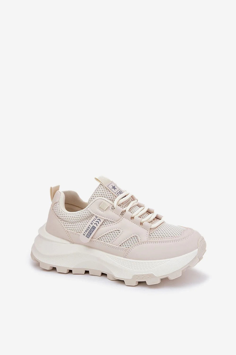 Chaussures de sport pour femmes Step in style, design moderne, cuir artificiel, semelle massive, confort, style urbain, basket, look élégant, beige clair, mesh, lacets ronds, amorti optimal, occasion quotidienne