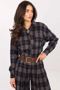 chemise flanelle femme élégante confortable décontractée manches longues col classique boutonnée motif carreaux poche poitrine broche détachable élasthanne