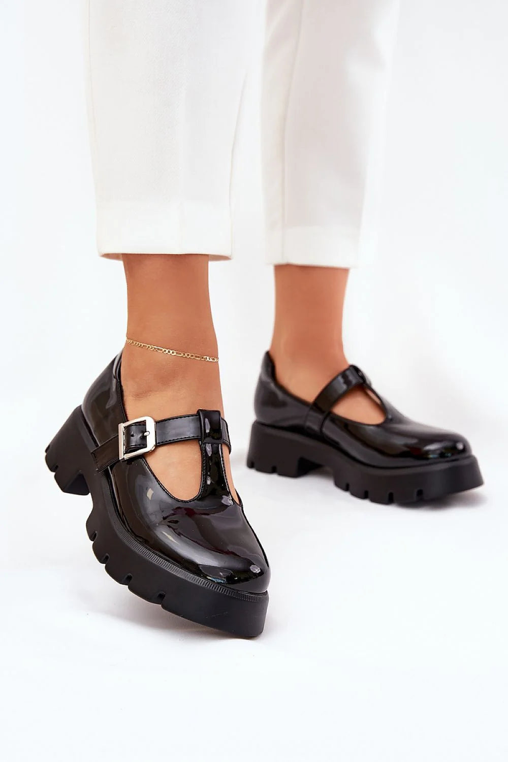 Chaussures basses femmes style Mary Jane cuir artificiel noir talon compensé bride ajustable élégance quotidienne mode intemporelle