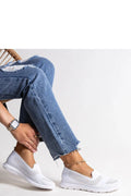baskets femme slipon maille tricotée blanche ajourée tige basse bout arrondi semelle mousse épaisse crantée amorti respirante légère facile enfiler