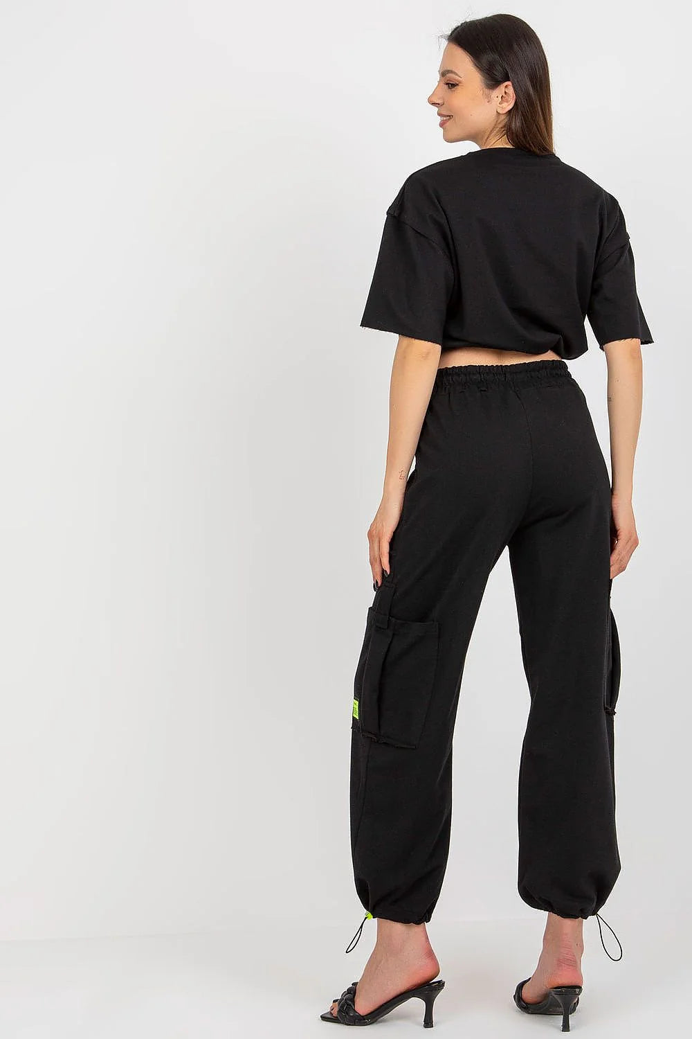 Ensemble badu femme survêtement décontracté coton noir manches courtes pantalon cargo