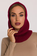 balaklava cagoule snood capuche bordeaux maille côtelée épaisse tube stretch douillet chaud col ajusté bordures élastiques acrylique nylon
