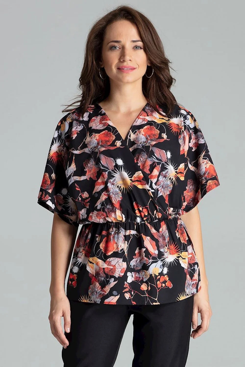 chemisier ample beige Lenitif manches kimono col V cachecoeur élégant tendance femme moderne fluide taille élastique fronces crêpe casualchic blousant