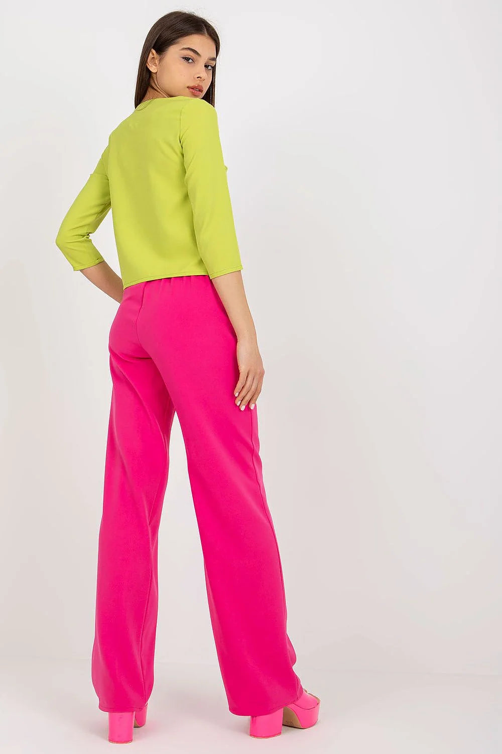Chemisier Lakerta 3/4 manches encolure ronde dentelle décorative couleur verte vif coton elasthanne polyester mode femme