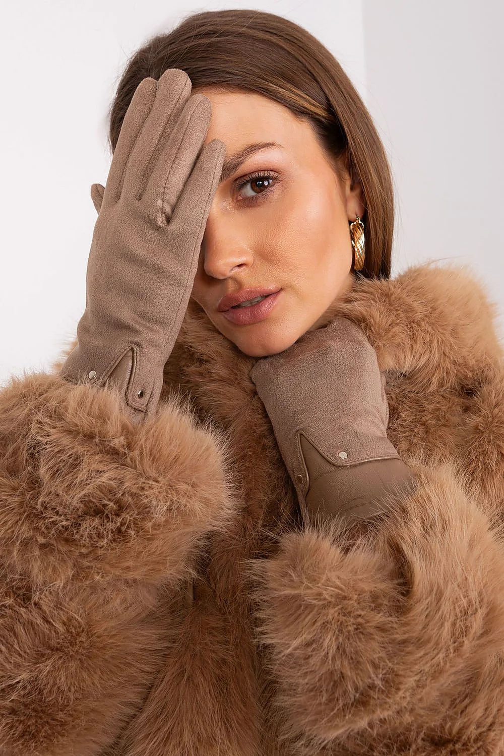 Gants élégants pour femmes à fleurs brodées téléphone compatible polyester spandex manteau fausse fourrure hiver style sophistiqué