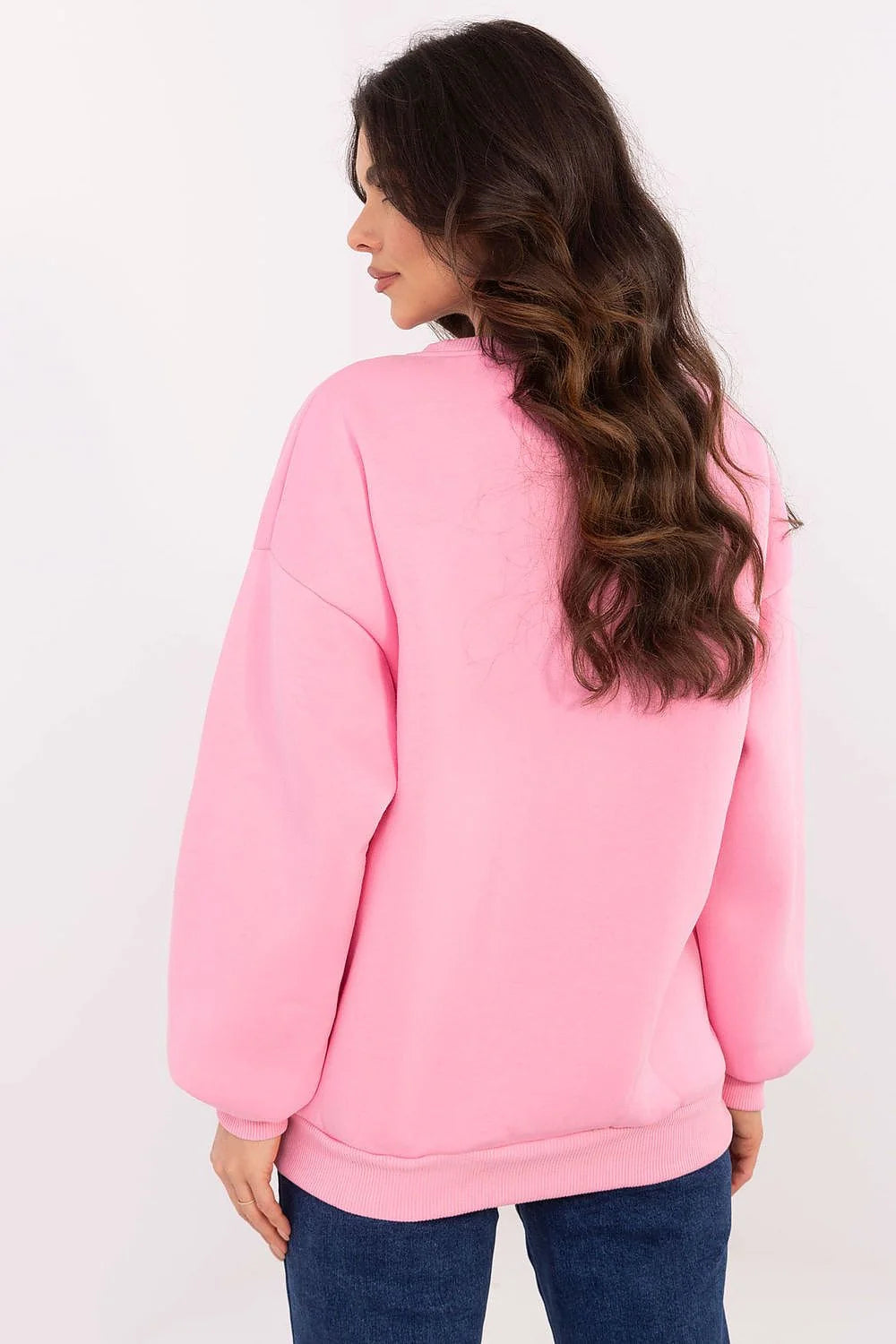 Sweatshirt femme pastel rose manches longues col rond Harvard print coton polyester loose fit