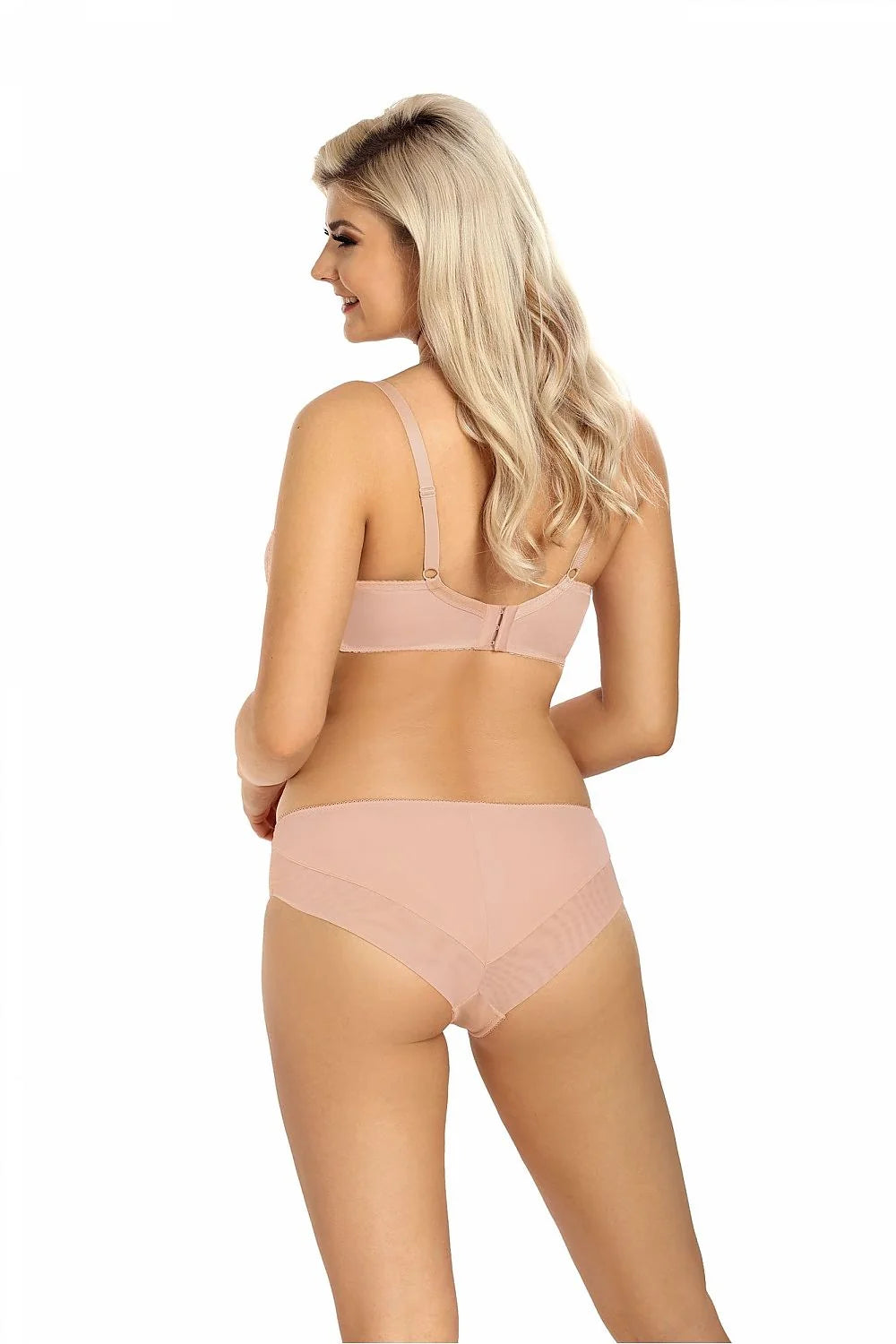 Ensemble lingerie dentelle microfibre élégant rose poudré soutien-gorge balconnet culotte romantique femme tendance