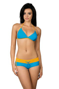 Maillot de bain deux pièces moderne sportif pour femme bleu jaune soutien-gorge triangle culotte shorty piscine plage