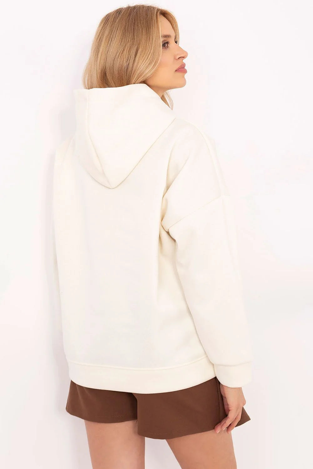 Hoodie femme Italie Moda style casual couleur beige motif ours en broderie polyester-coton doux confortable coupe large capuche ajustable poche kangourou sortie quotidienne modernité