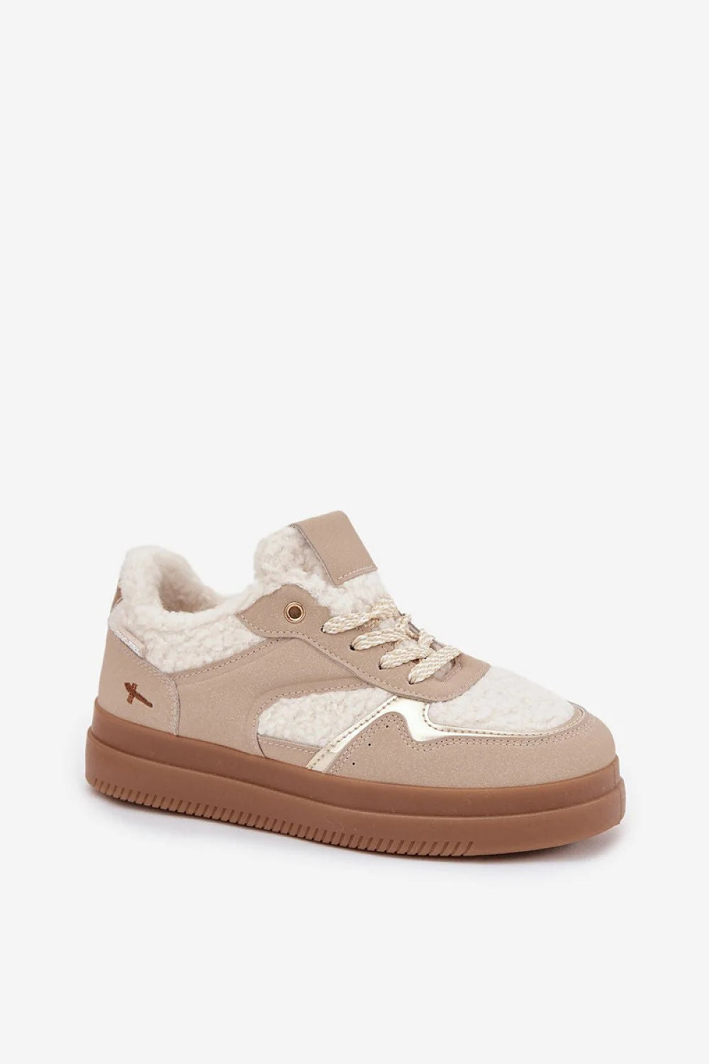 sneakers féminines plateforme fourrure mouton doublure peluche cuir écologique lacets ajustable maintien stabilité chaleur confort semelle antidérapante tige haute cosy