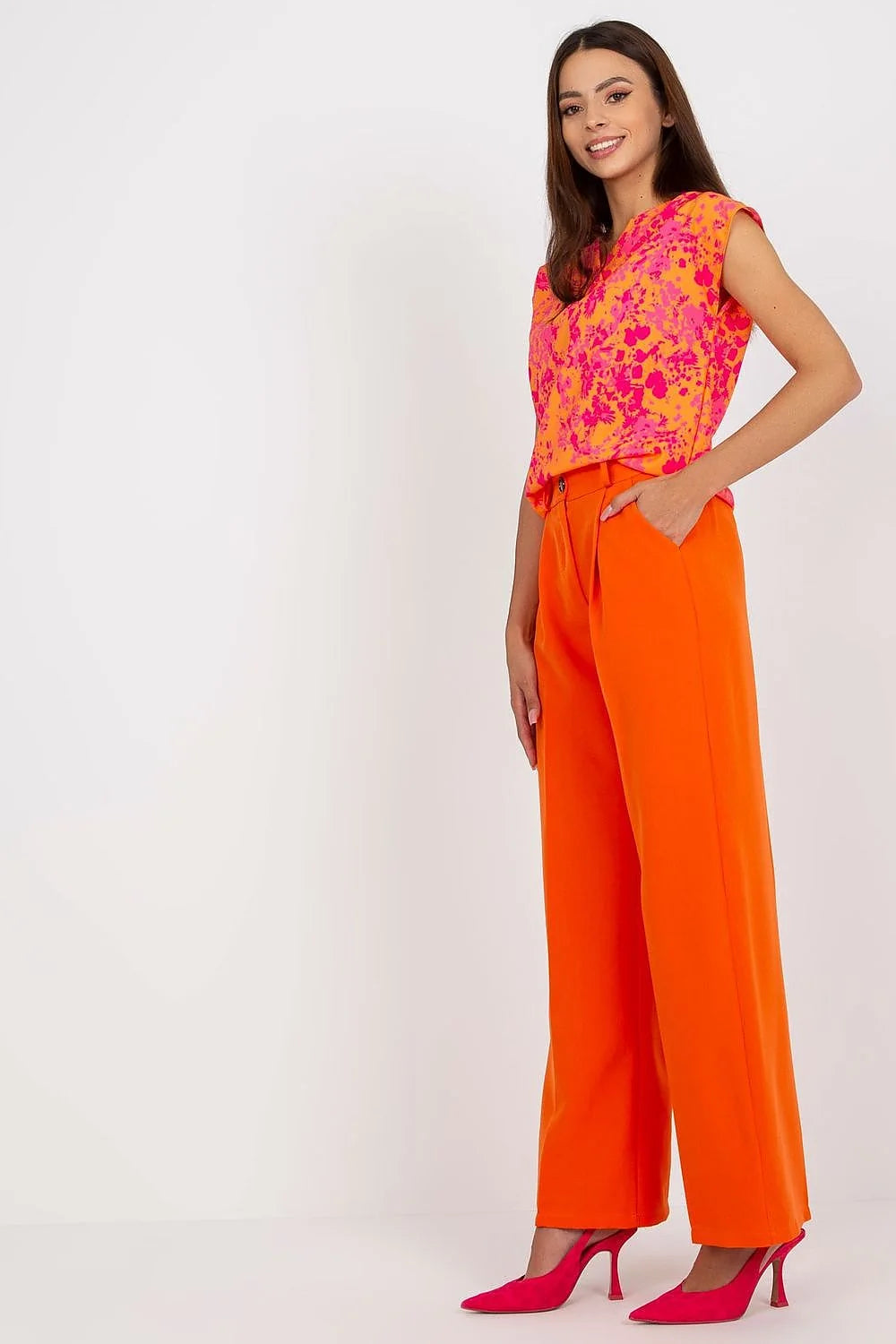 Pantalon femme Italy Moda avec chemisier imprimé floral, blanc, taille haute, élasthanne, polyester, occasion estivale, style chic, coupe évasée