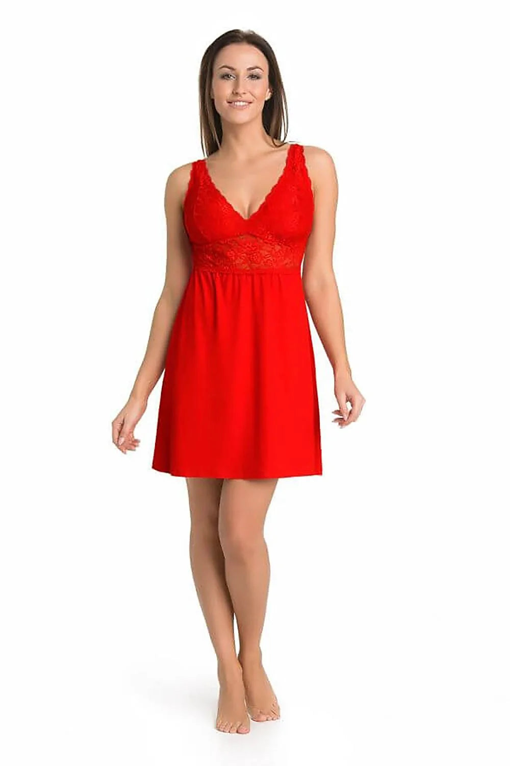 Nuisette sexy Teyli en dentelle rouge A-line manches épaules coton doublure femme occasion spéciale