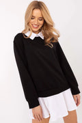 Chemisier femme élégant style décontracté noir et blanc col chemise insert superposition matière confortable