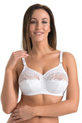 Soutien-gorge femme confort style sans armature dentelle florale blanc tissu opaque coton ajustable