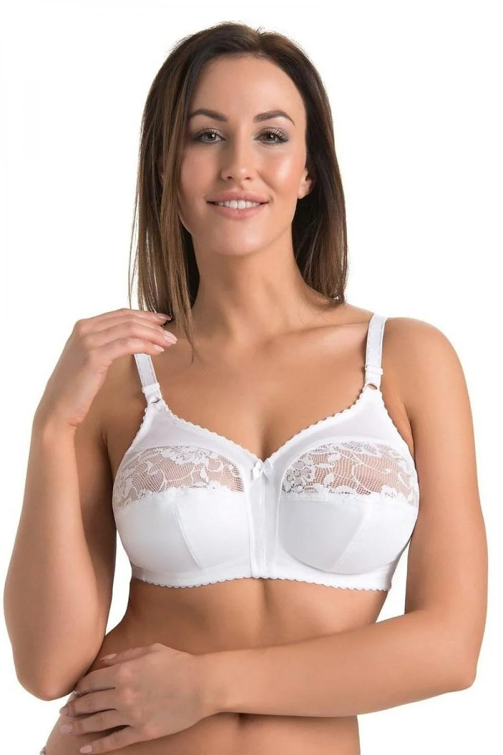 Soutien-gorge femme confort style sans armature dentelle florale blanc tissu opaque coton ajustable