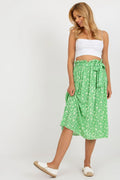 Jupe longue évasée en viscose, motifs floraux verts et blancs, taille ajustable, épaules fines, style bohème, pour femme