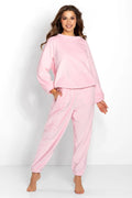 ensemble femme confortable rose pastel microfibre velours doux chaud haut manches longues pantalon jogger taille élastique poches latérales