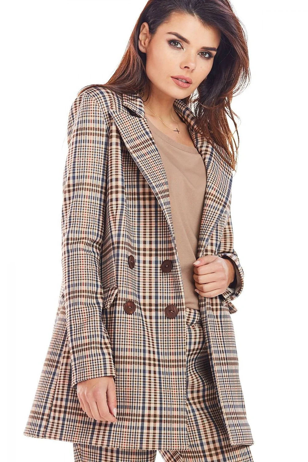 Blazer femme en polyester style classique à carreaux multicolores élégant parfait pour automne
