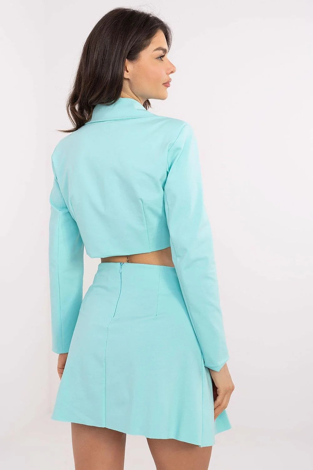 Jupe courte Italy Moda bleu clair blazer cropped tailleur robe femme élégante occasion semi-formelle