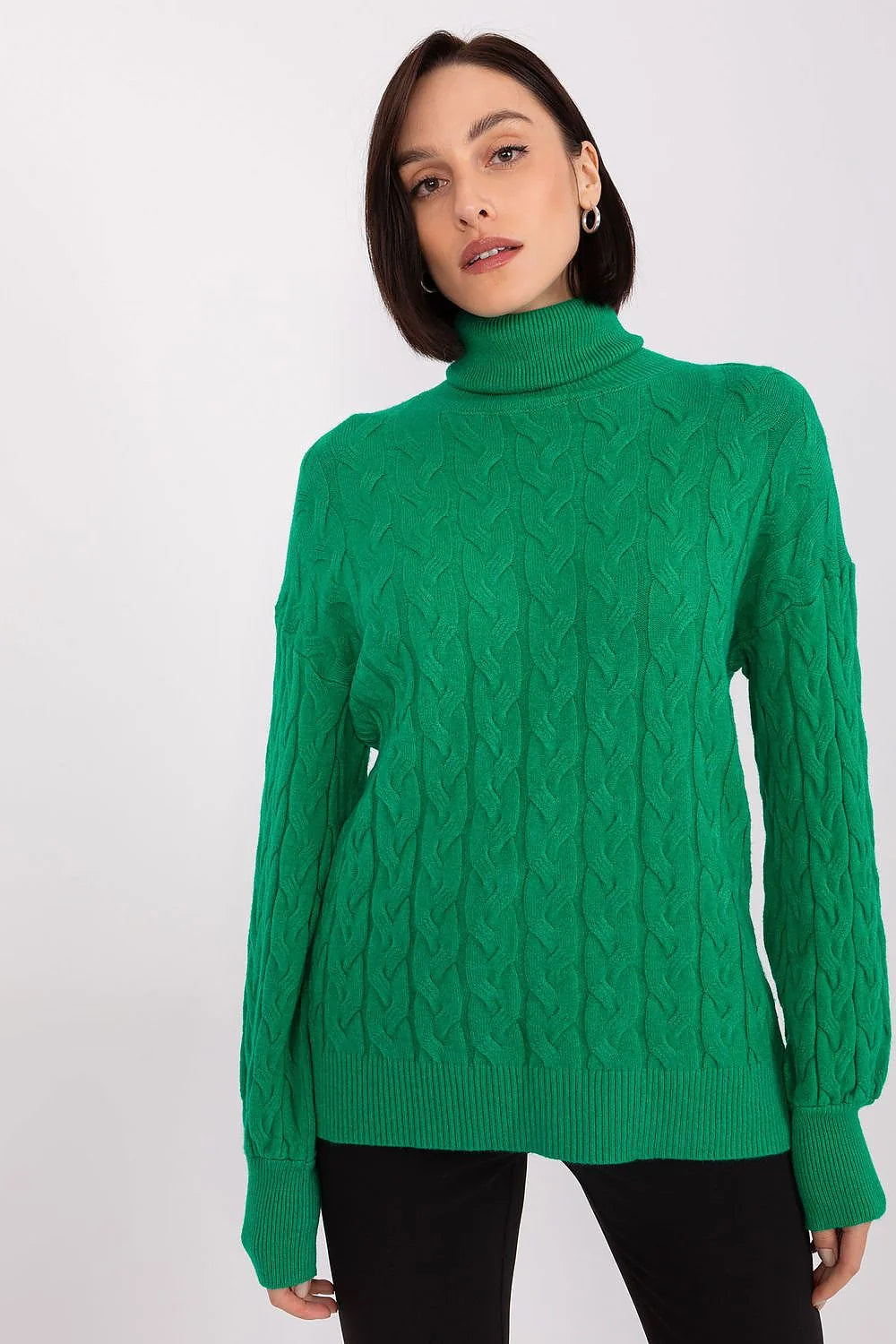 Pull col roulé tricot torsadé vert vif femme manches longues coupe ajustée pull tricoté mode intemporelle