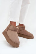 bottes neige femme suédine écologique beige taupe cheville doublure fourrure douce plateforme crantée antidérapante confortables urbain polyvalentes chaudes