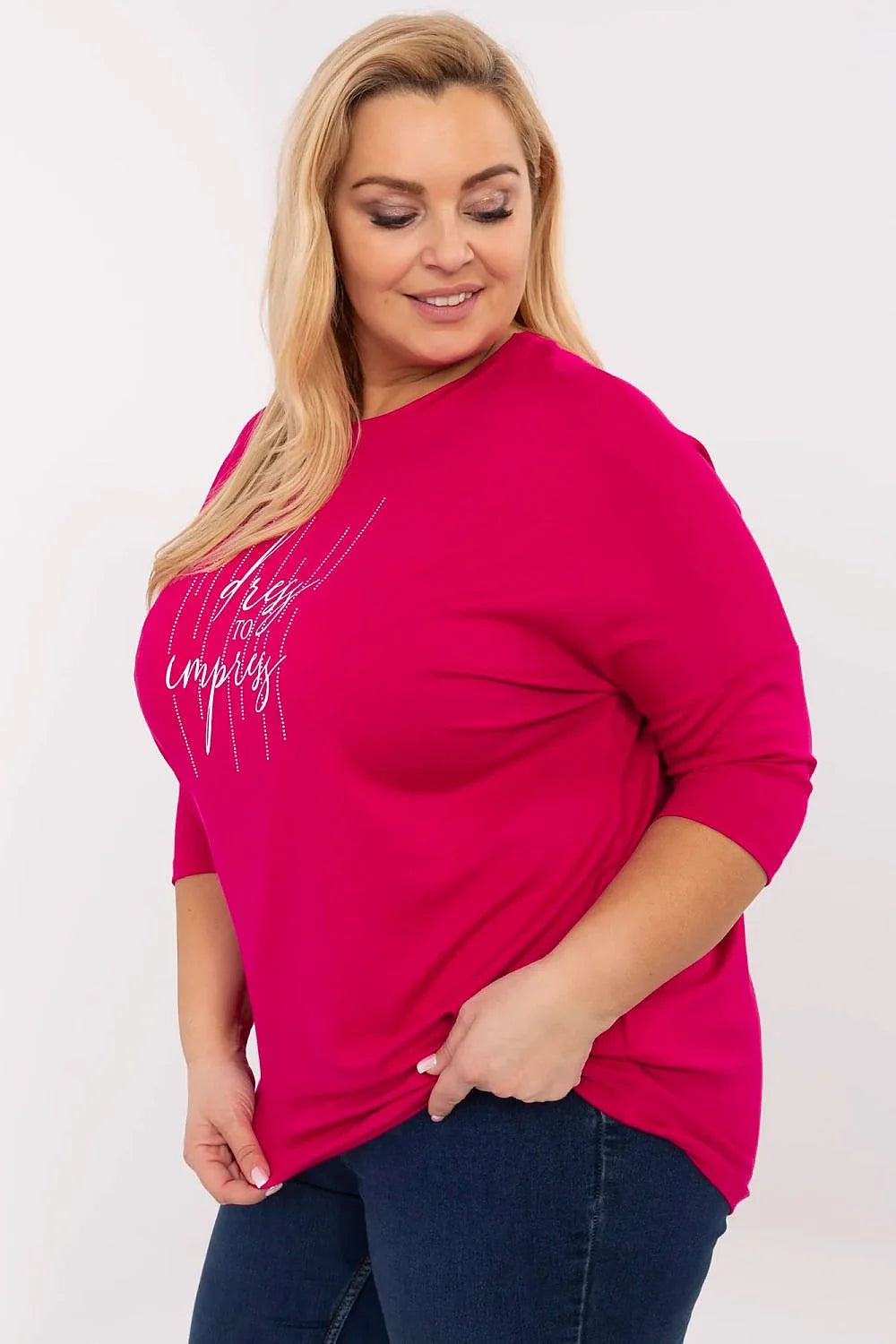 Chemisier décontracté pour femmes grande taille manches 3/4 col rond style polyvalent tissu doux et extensible