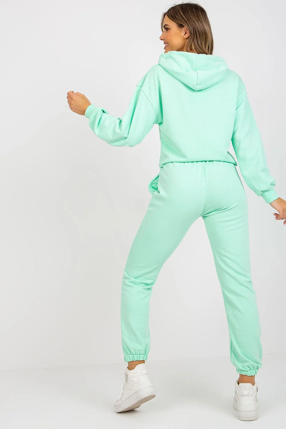 ensemble sportswear femme urbain athleisure molleton doux bleu ciel sweat capuche cordon blanc imprimé ATLANTA pantalon jogging fuselé