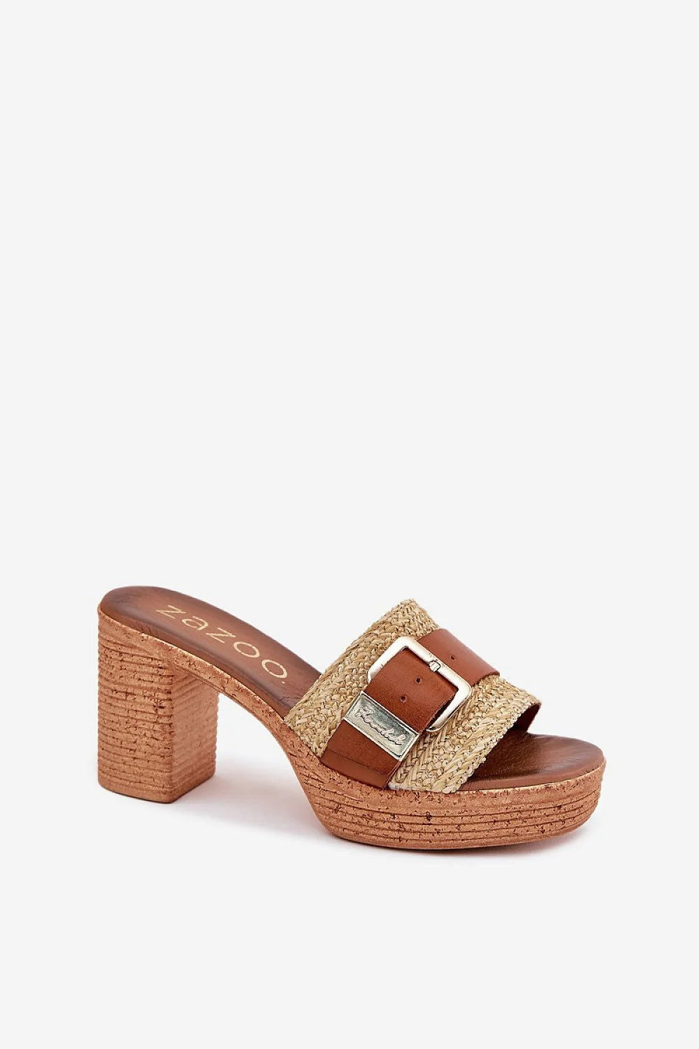 sandales femme cuir naturel marron talon bloc espadrille plateforme semelle liège bride raphia tressé boucle argentée bohème confortable