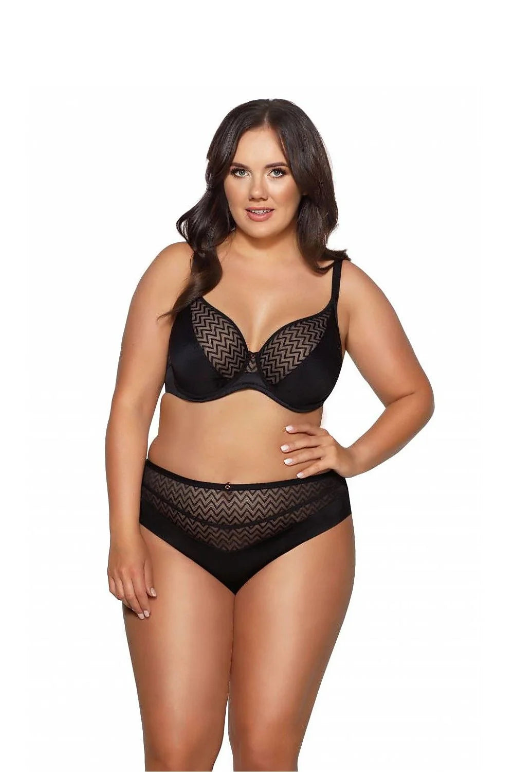 Soutien-gorge et culotte assortis en mesh noir à motifs chevrons, tissu opaque, ajustables, moderne, confortable, lingerie féminine