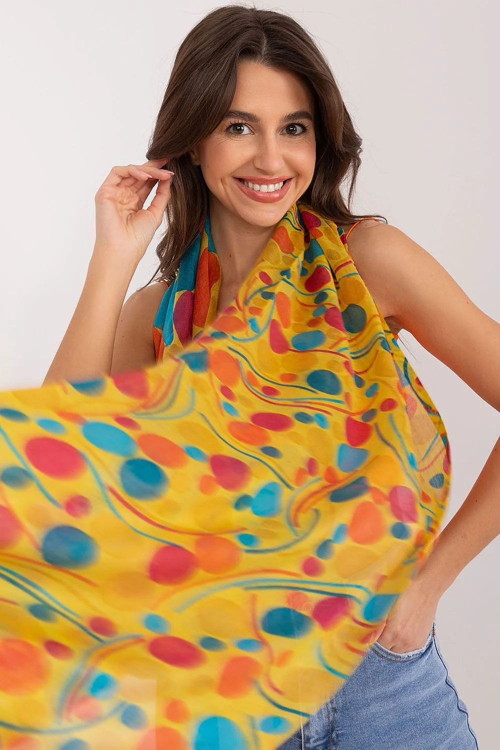 Écharpe artistique multicolore pour femme, design vibrant en coton 100%, écharpe légère et douce, idéale pour les occasions spéciales ou quotidiennes, style bohème, finition frangée