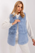 Veste sans manches en fausse fourrure moderne élégante bleu pastel longue coupe droite pour femme