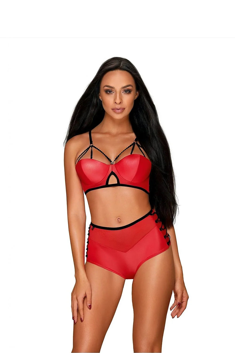 Ensemble lingerie sexy tulle rouge Wet Look taille haute audacieux confort pour femmes sensuelles