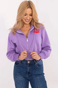 Sweat à capuche femme style moderne coupe crop manches longues teinte lilas motif cerise poly-coton confort style casual occasions quotidiennes