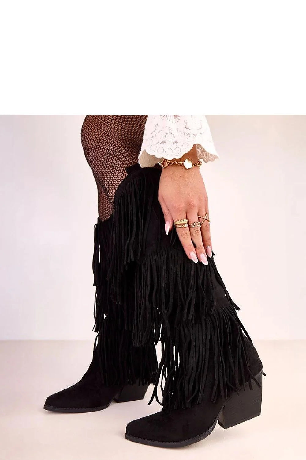 bottes femme genou western bohème franges longues superposées suédine cuir écologique bout pointu talon colonne stable confortables élégantes