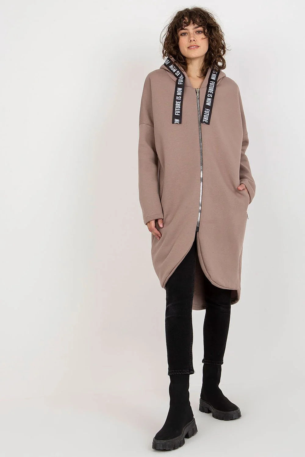 Manteau Femme Style Contemporain Urban Asymétrique Bleu Sarcelle Matière Confortable Coupe Amples Manches Longues Capuche Zippée Poches Latérales Zippées Occasions Daily Casual Chic