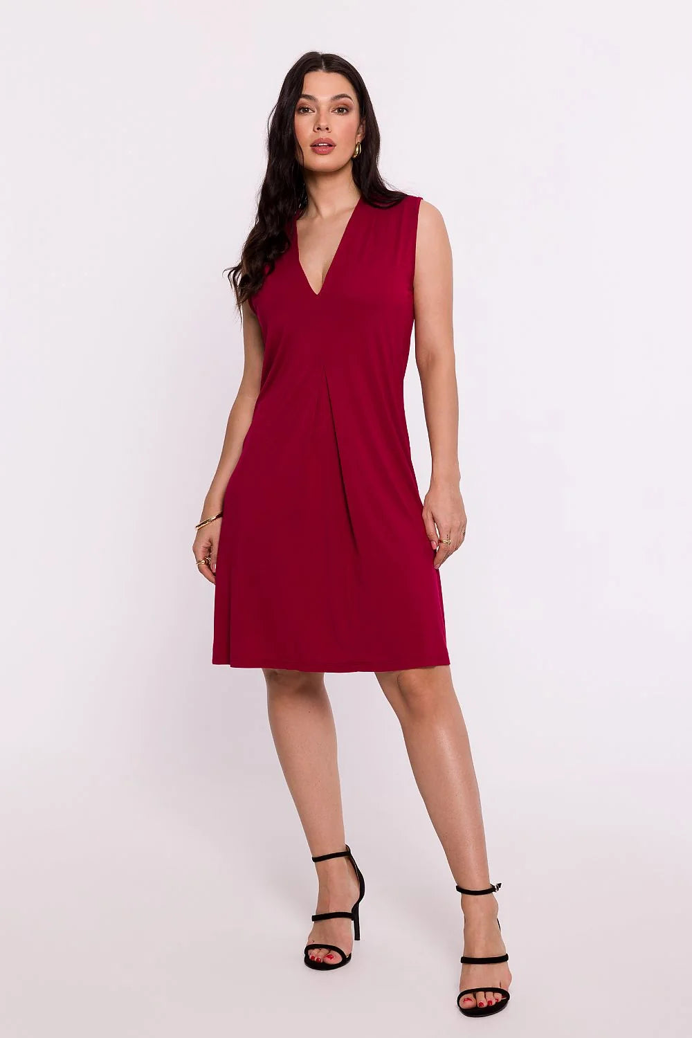Robe de jour Be Wear sans manches coupe droite en maille viscose couleur rouge bordeaux femme élégance mode