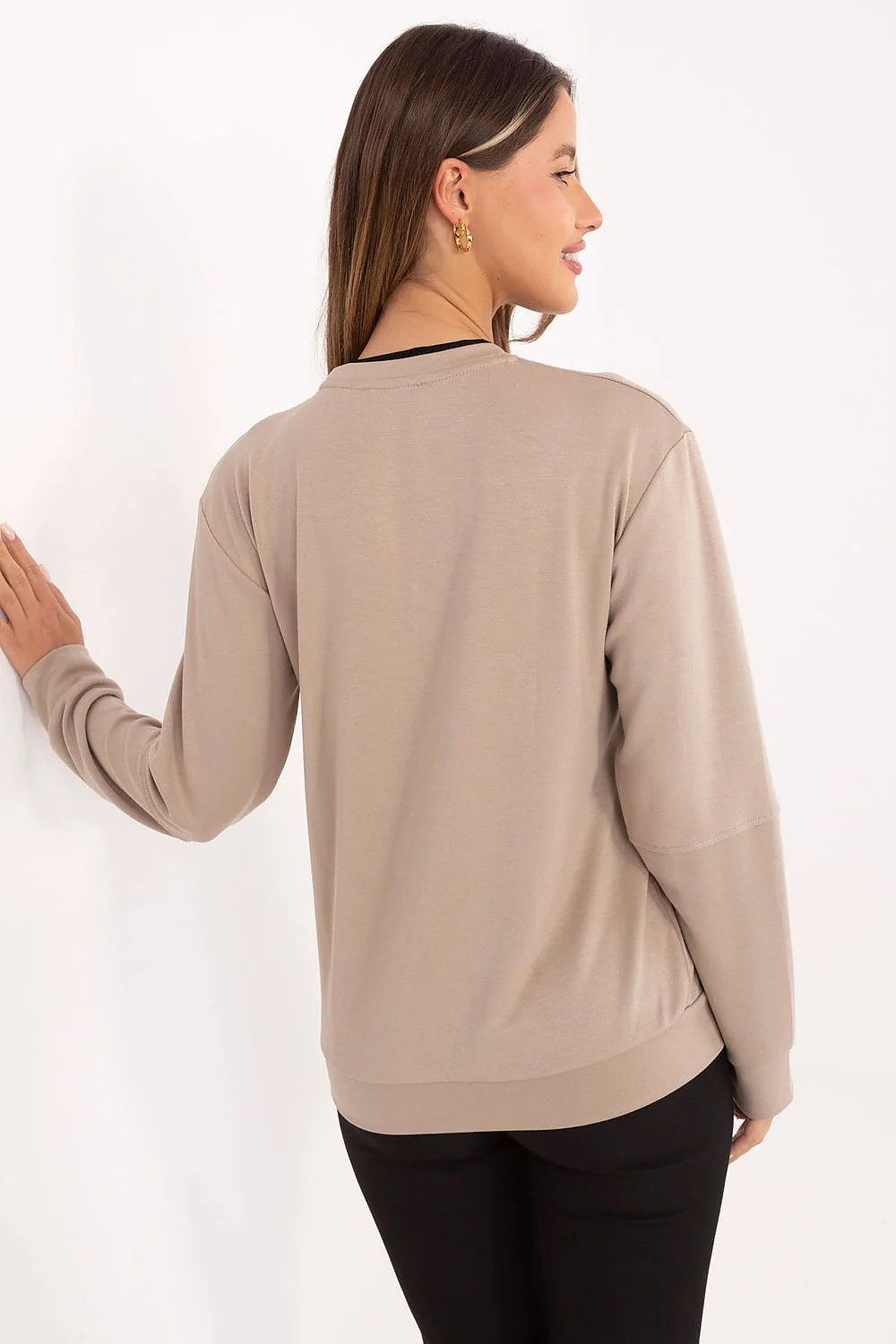 tshirt femme longsleeve mancheslongues colrond coupe relaxed tissu beurre viscose elasthanne polyester doux souple lisse appliques metal dore soleil etoilemer