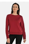 Sweatshirt femme élégant confortable col rond manches longues côtelé rouge profond logo métallique